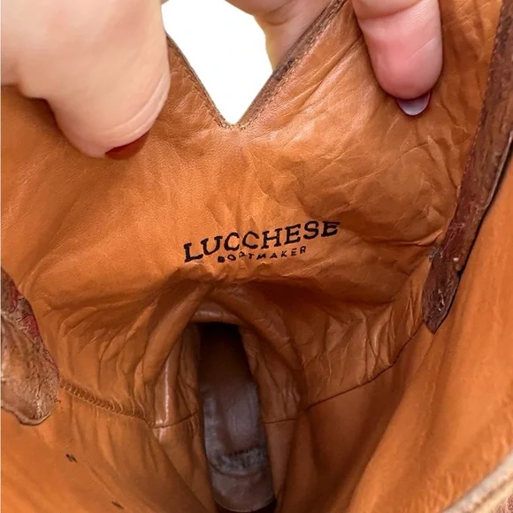 Lucchese Tan Floral Laurelie 100 % leather Embroidered Heeled Boots 7.5 - Picture 3 of 12